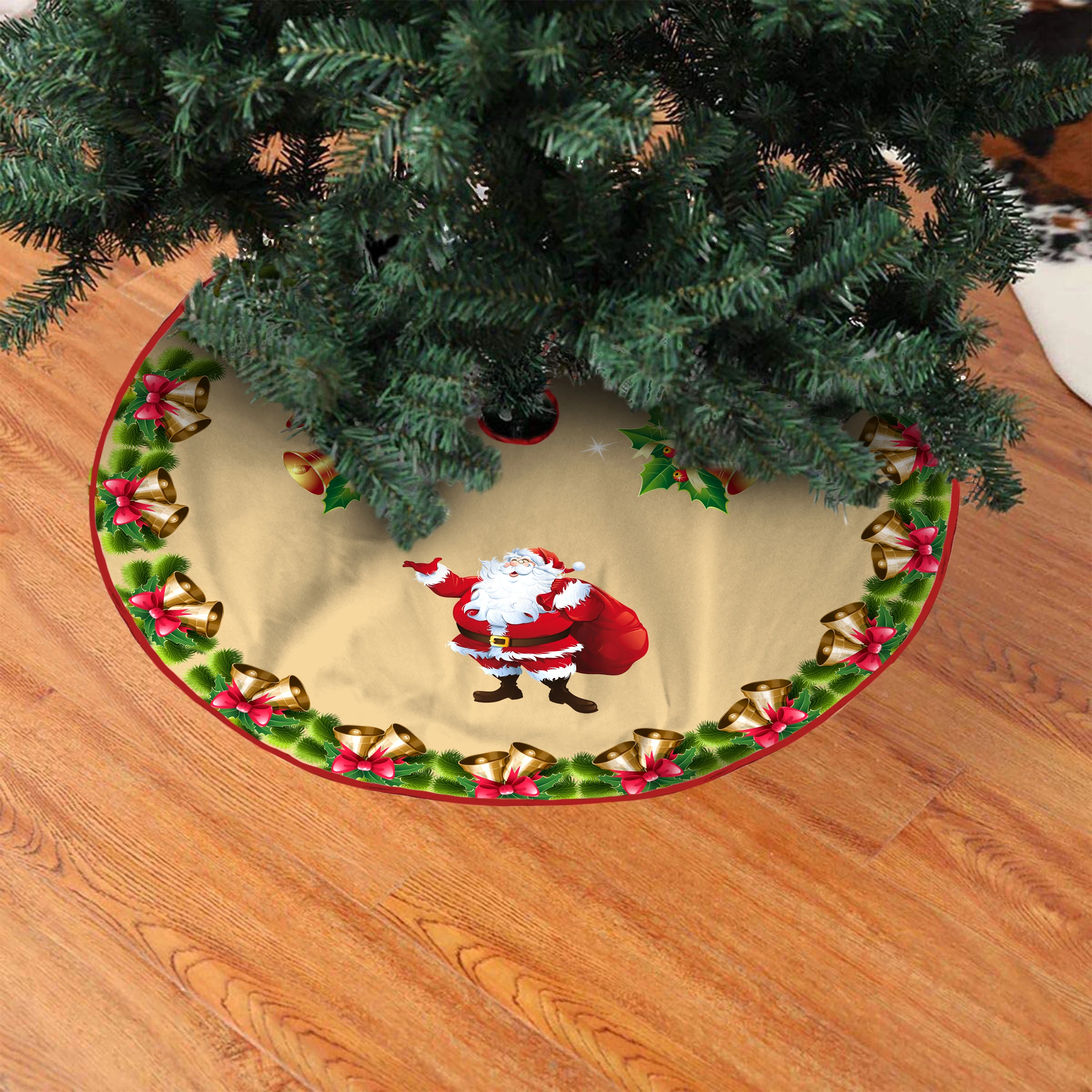 

Christmas Tree Skirt Ornament Fashion Hand-Sewn Red Edging Edge Rustic Xmas Tree Holiday Home Decorations