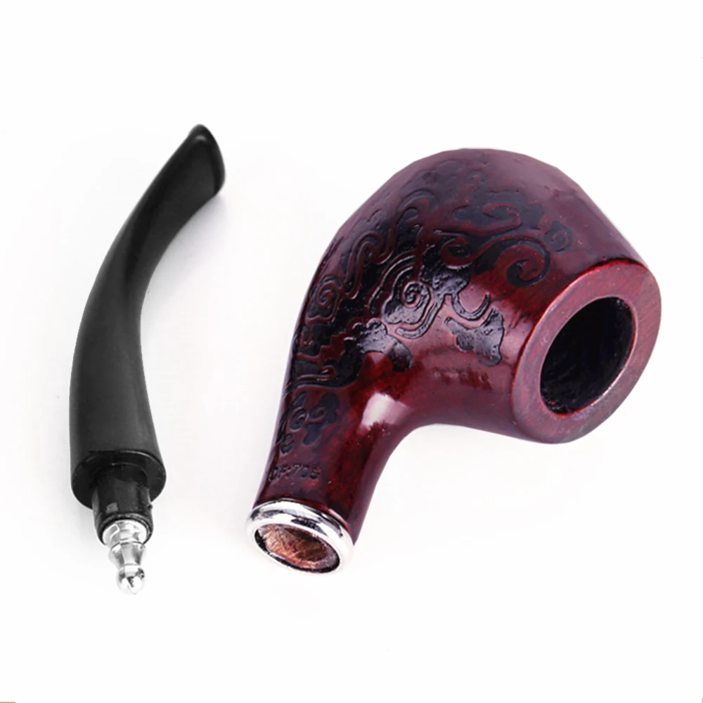 Solid Wood Resin Tobacco Pipe Red Black Pattern Carving Smoke Elbow Roll Filter Cigarette Holder Herb Grinder Smoking Tools | Дом и сад