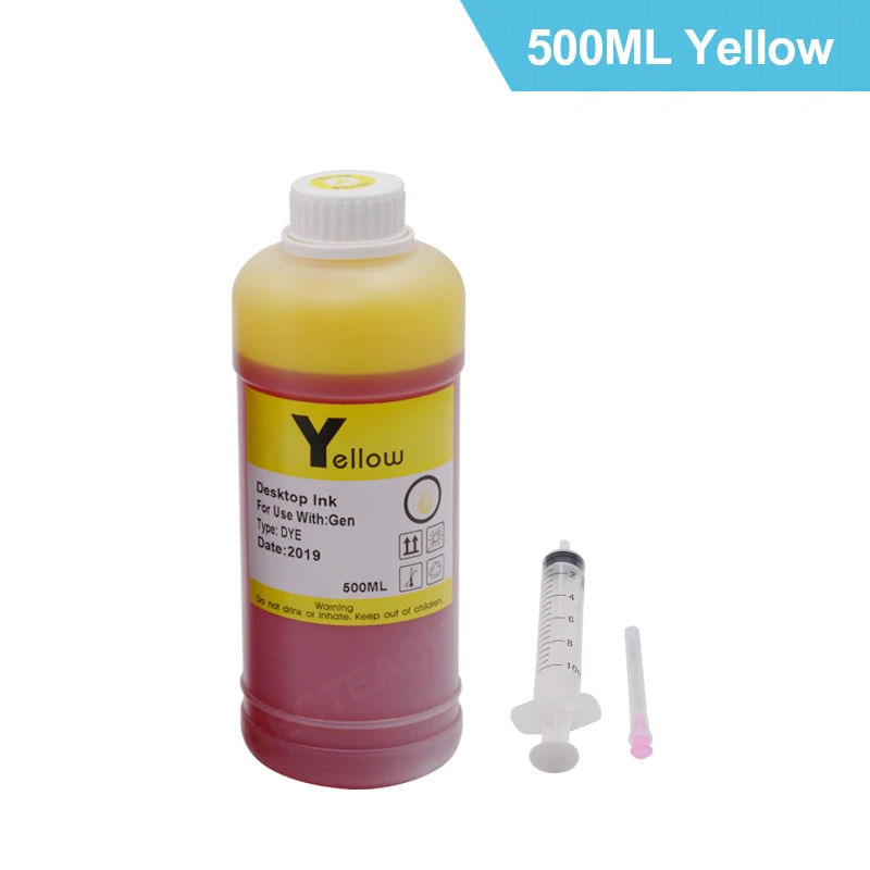 Yellow Aecteach 500 мл бутылки краситель принтер комплекты для заправки чернил 4 цвета для hp для принтеры Canon для Epson краска для Brother картриджи - Цвет: Yellow