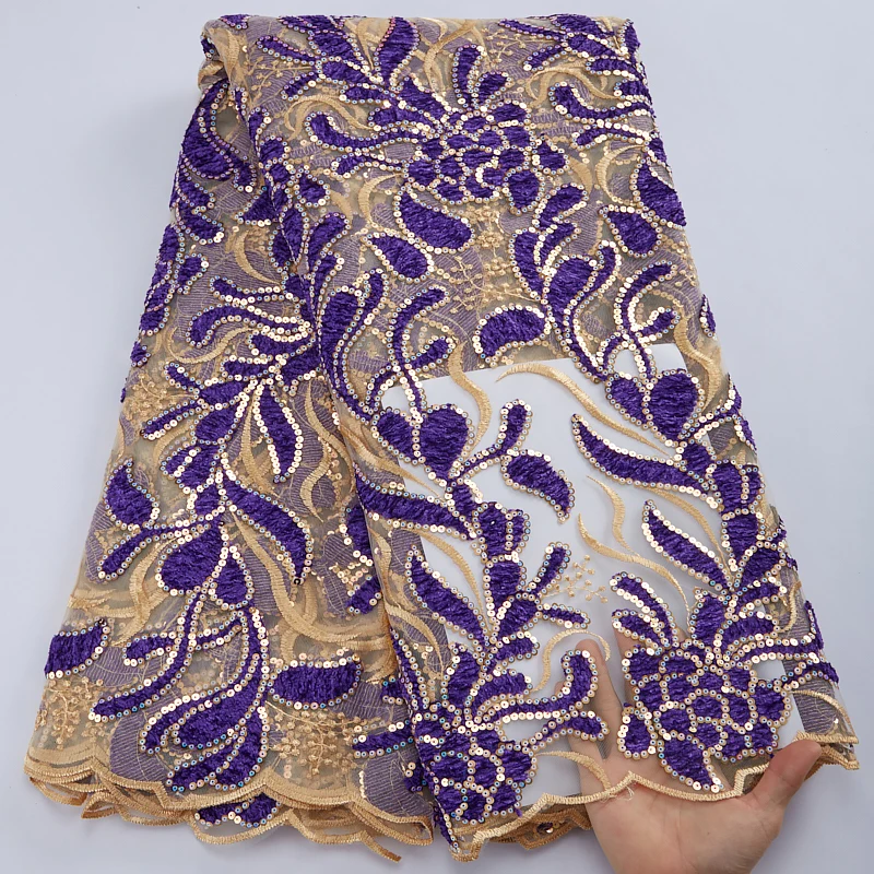 

French Sequin Lace Fabric 5 Yards 2022 High Quality Embroidery African Lace Fabric For Nigerian Wedding Sewing Material 2846A