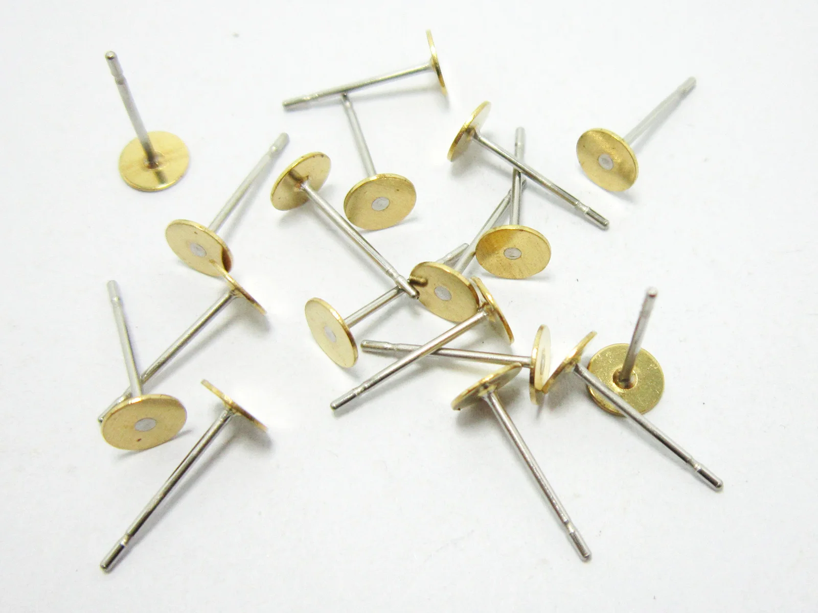 

200pcs Brass Earring posts 5x12mm Raw brass Stud pad steel needle R1272
