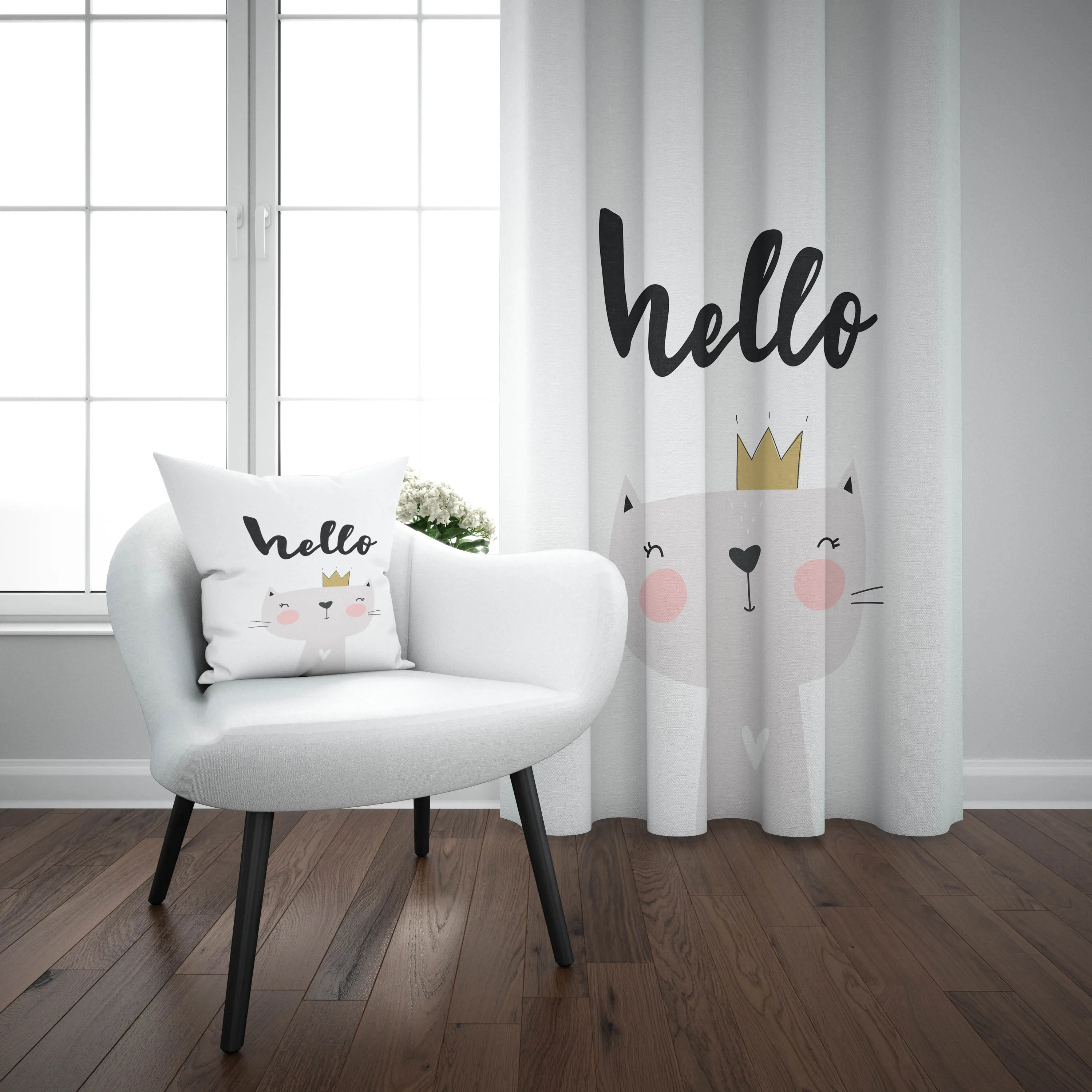 

Else Gray White Cute Cat Prince 3d Print Kids Baby Children Window Panel Set Curtain Combine Gift Pillow Case