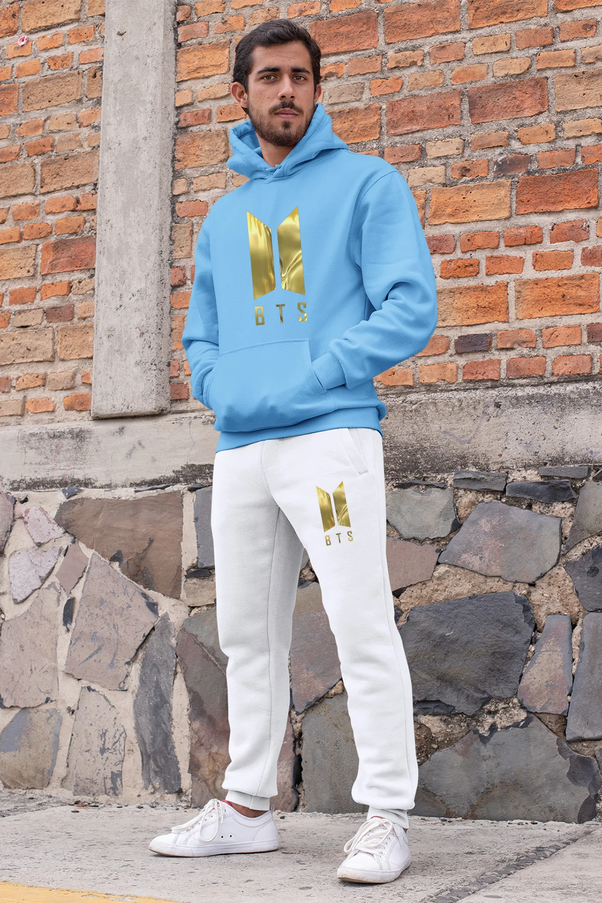 Angemiel Wear BTS Корейский мужской спортивный костюм комплект синий свитшот с