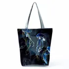 Японская дизайнерская сумка Ukiyo, синяя сумка через плечо с принтом медузы, Экологичная пляжная сумка, вместительная сумка для покупок, модная сумка-тоут