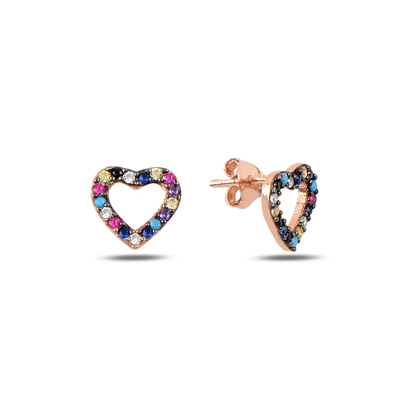 

Silver 925 Sterling Mixed Color Zircon Stone Heart Earrings