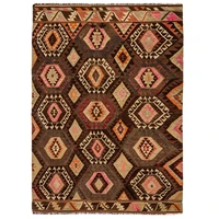 brown and beige hexagon rug 165x237 cm handwoven vintage floor rug turkish living room rug denizli accent wool rug