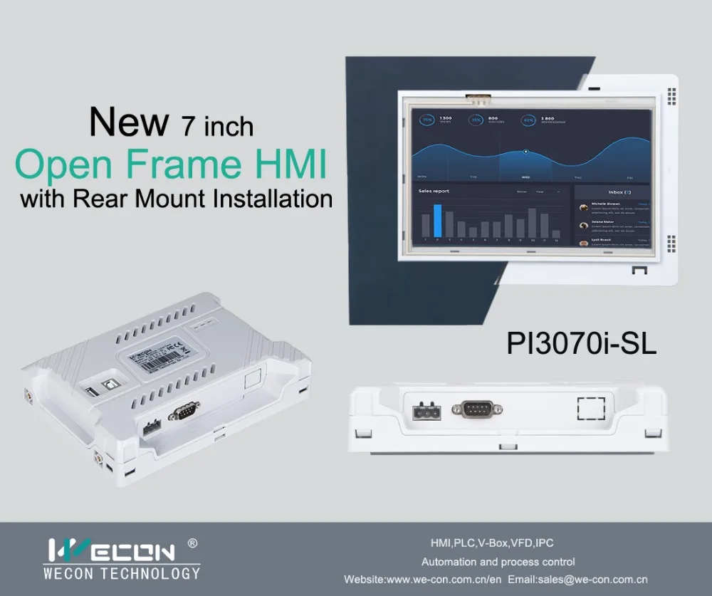 Wecon 7 дюймов HMI, Процессор CORTEX A7 528M 128M флэш-память, 128 м DDRAM, 800 × 480, COM1: RS485/RS422; COM2: RS232, USB хост/устройства