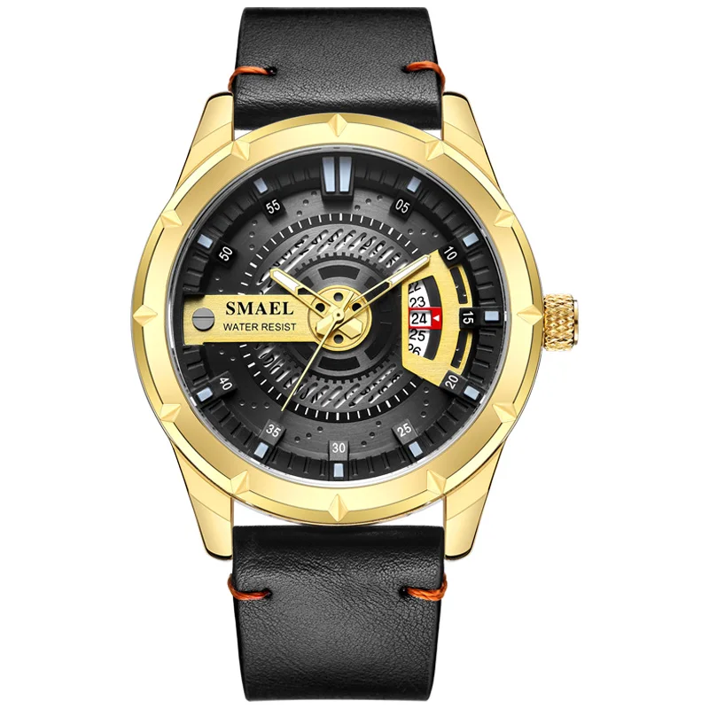 Black Gold Спортивные мужские часы SMAEL, водонепроницаемые, 50 м, военные часы с будильником, хронограф, кварцевые наручные часы, секундомер, Relogio Masculino 1545 - Цвет: Black Gold