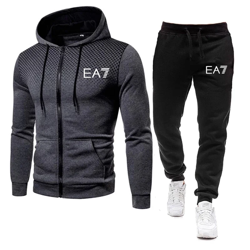 

EA7 men's brand autumn hooded sportswear two-piece fashion pullover and sports pants casual suit 2021 new style free shipping