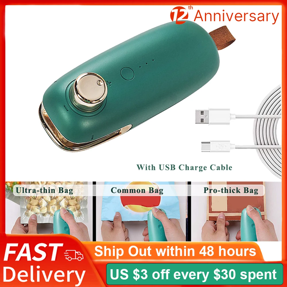 Portable USB Bag Sealer Mini Vacuum Sealing Machine Handheld Heat Sealer Kitchen Packing Machine for Chip Bags Food Storage Bags