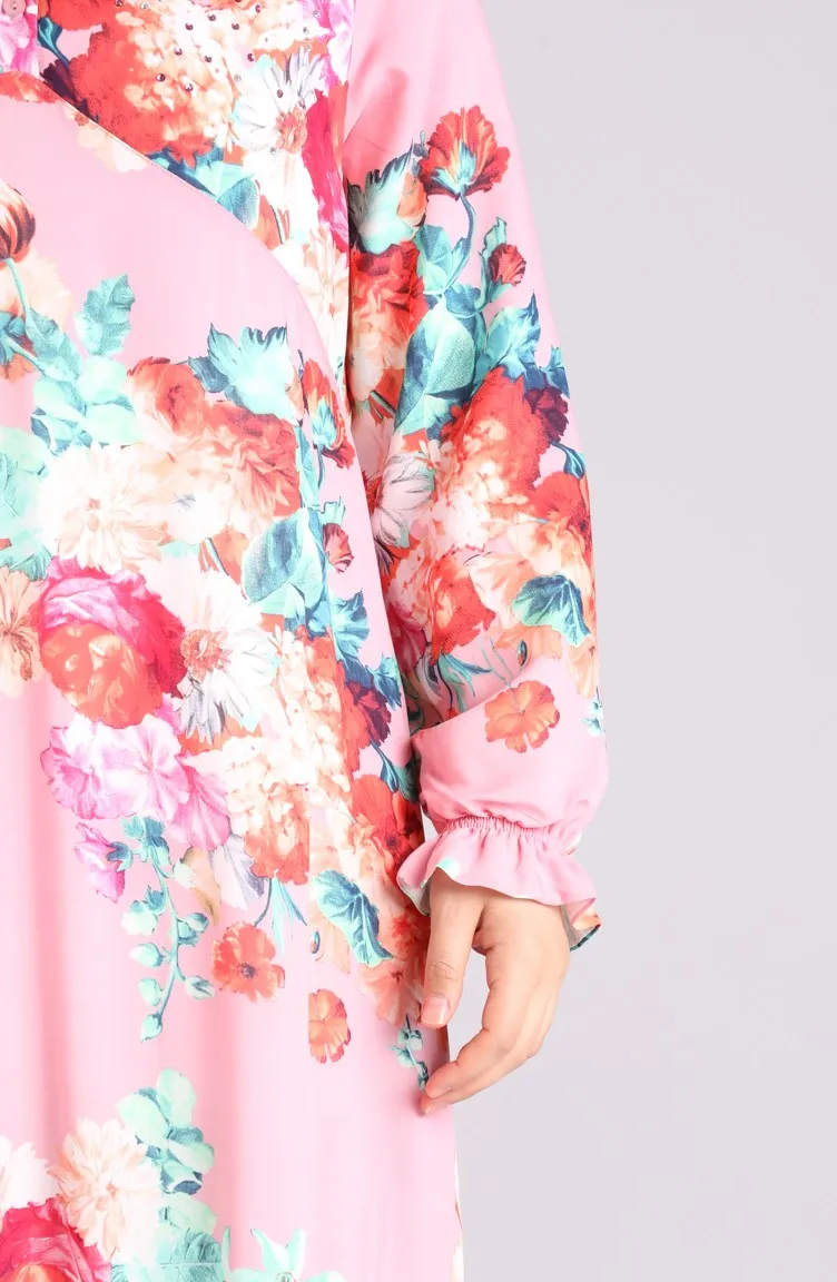 

2021 Plus Size Stone Printed Patterned Dress for Women Hijab Muslim Long Sleeve Summer Season 100% Cotton Fashion Luxury Turkey