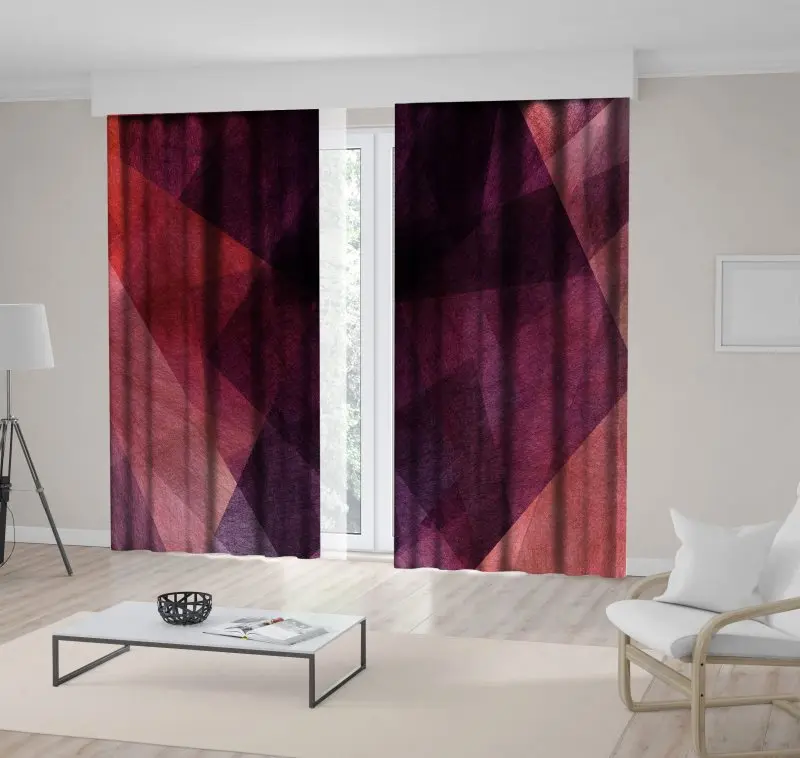 

Curtain Geometric Shapes Squares Triangles in Random Layers Modern Artistic Illustration Burgundy Purple Red