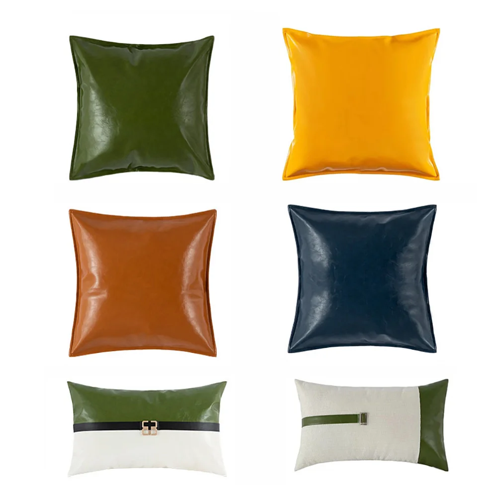 Однотонная декоративная наволочка из искусственной кожи | Дом и сад