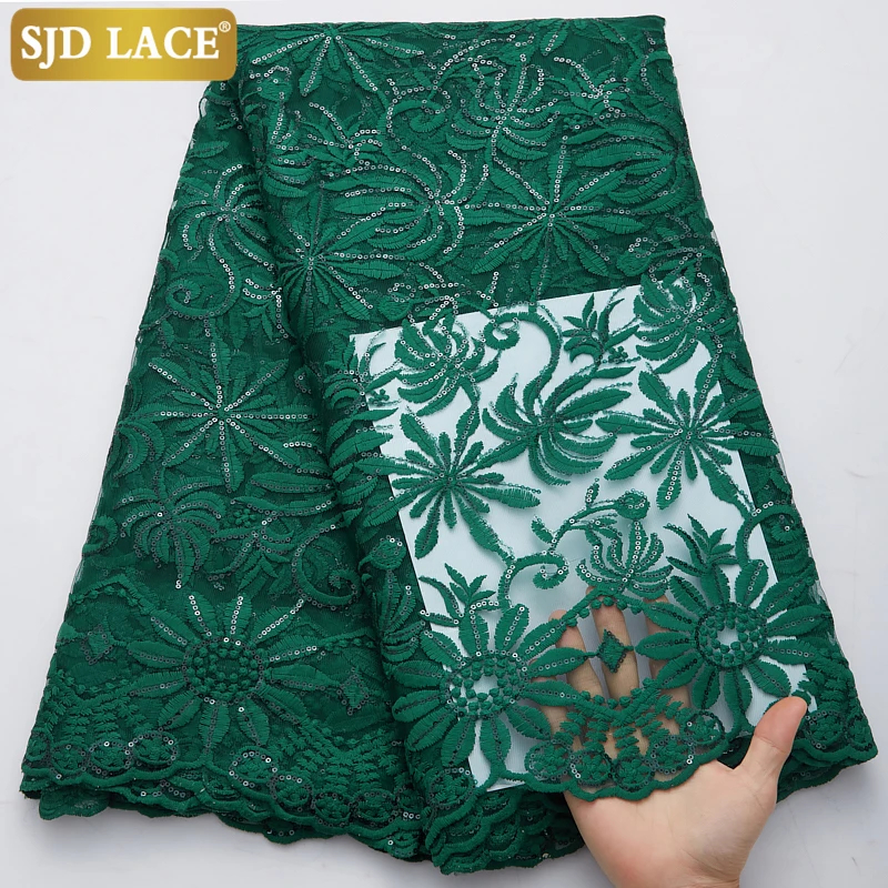 

SJD LACE Green African Lace Fabric Sequins French Mesh Lace Fabric Embroidery Milk Silk Tulle Lace Wedding Party Materials 2786