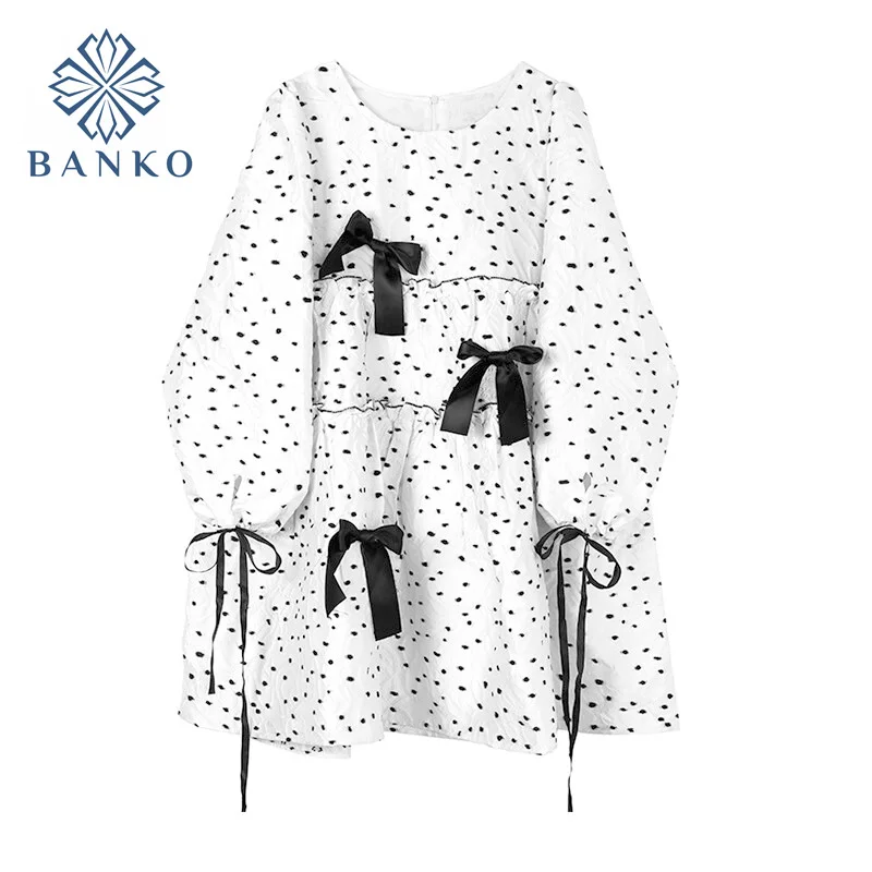 

French Style Retro Long Sleeve Lace Up Zipper High Waist Dress 2021 Summer Stylish Square Collar Bow Causal Loose Dresses Lady