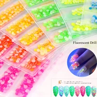 850 pcs 3d fluorescent nail drill ss6 ss20 not hotfix luminous crystal nail neon super bright rhinestone for manicure nail acces