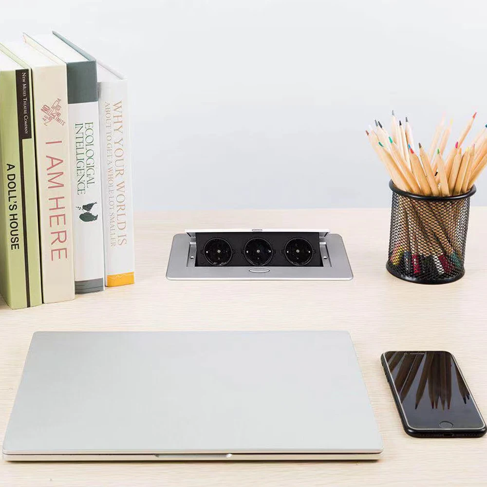 Блок питания с выдвижной крышкой Настольная розетка 2 евророзетками и USB из