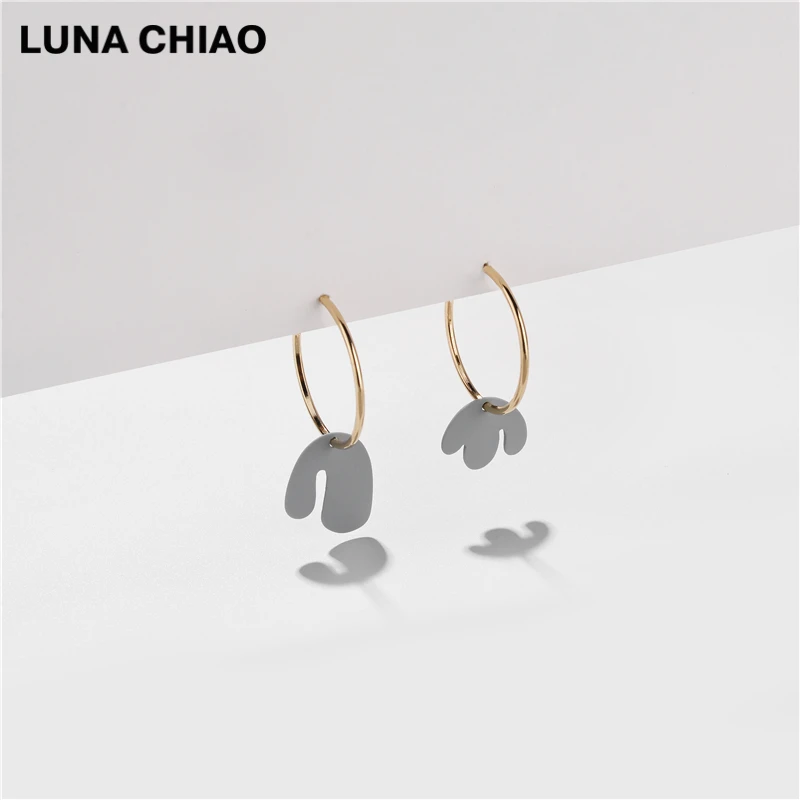 LUNA CHIAO модные ювелирные аксессуары матовые цветные серьги-кольца неправильной