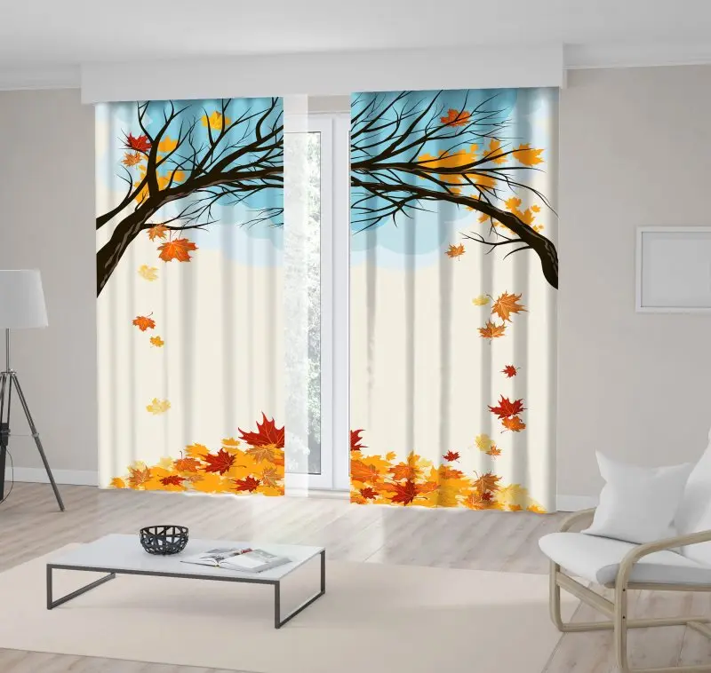 

Curtain Maple Tree Leaves Cloudy Sky Fall Nature Scenery Cartoon Artwork Blue Yellow White