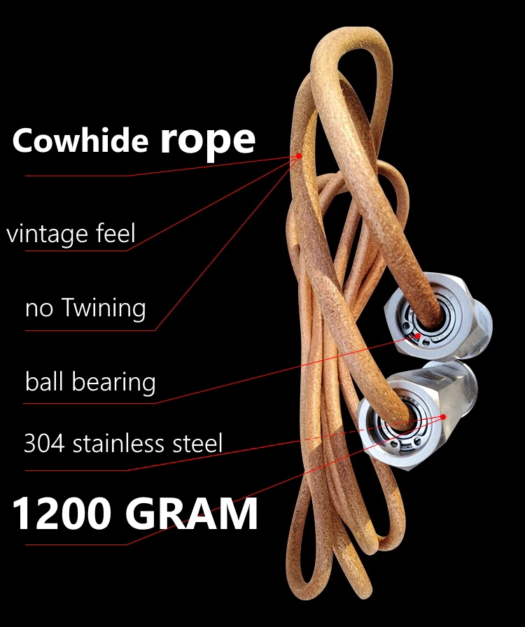 

HEAVY 1200g MMA training weighted HANDMADE LEATHER Skip Rope BALL Bearing steel Handle Cowhide rope vintage jump skipping rope