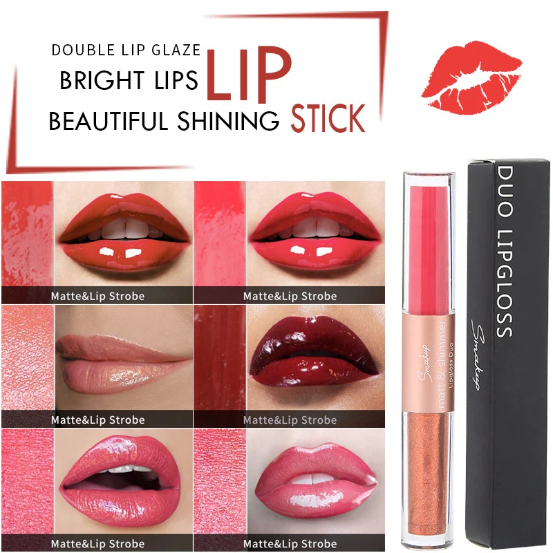 New Liquid Lipstick Cosmetic Makeup Matte Lipstick for Women Duo Lip Glaze Waterproof Glitter Lipgloss 6 Colors