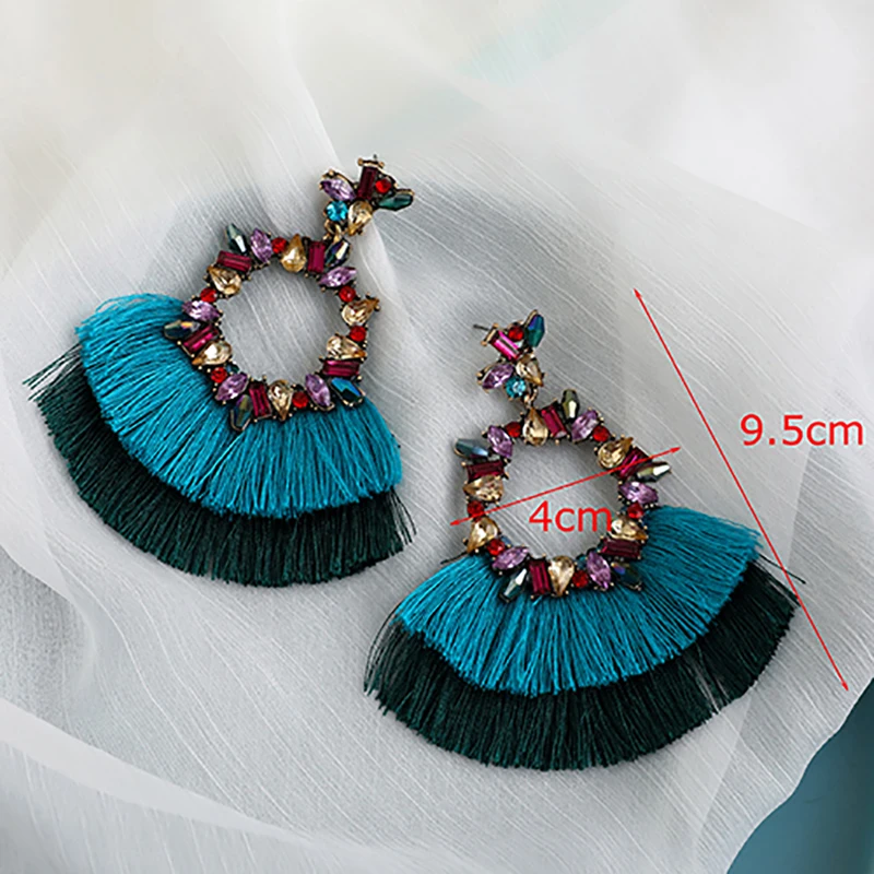 ZHINI Bohemia 9 Colors Tassel Earrings for Women Simple Geometric Circular Hollow Pendant Wedding Jewelry brincos 2020 | Украшения и