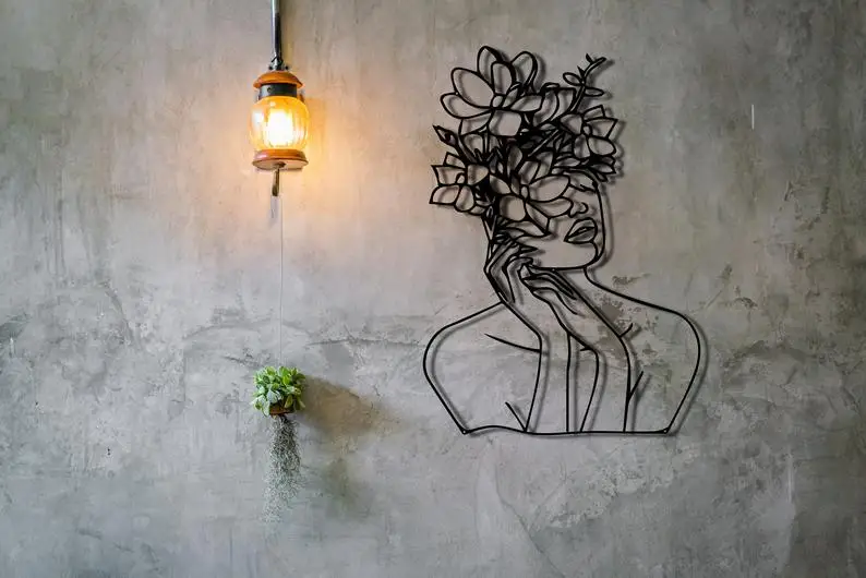 Arte de pared de l&iacute;nea, arte de pared de Metal de cara abstracta, arte minimalista, decoraci&oacute;n de pared de Metal geom&eacute;trico, decoraci&oacute;n de interiores, pared geom&eacute;trica Han-2