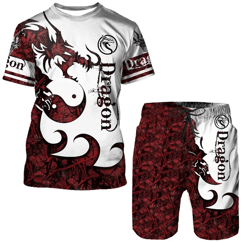 Футболка/костюм летняя мужская с 3D-принтом летающего дракона крутой топ коротким