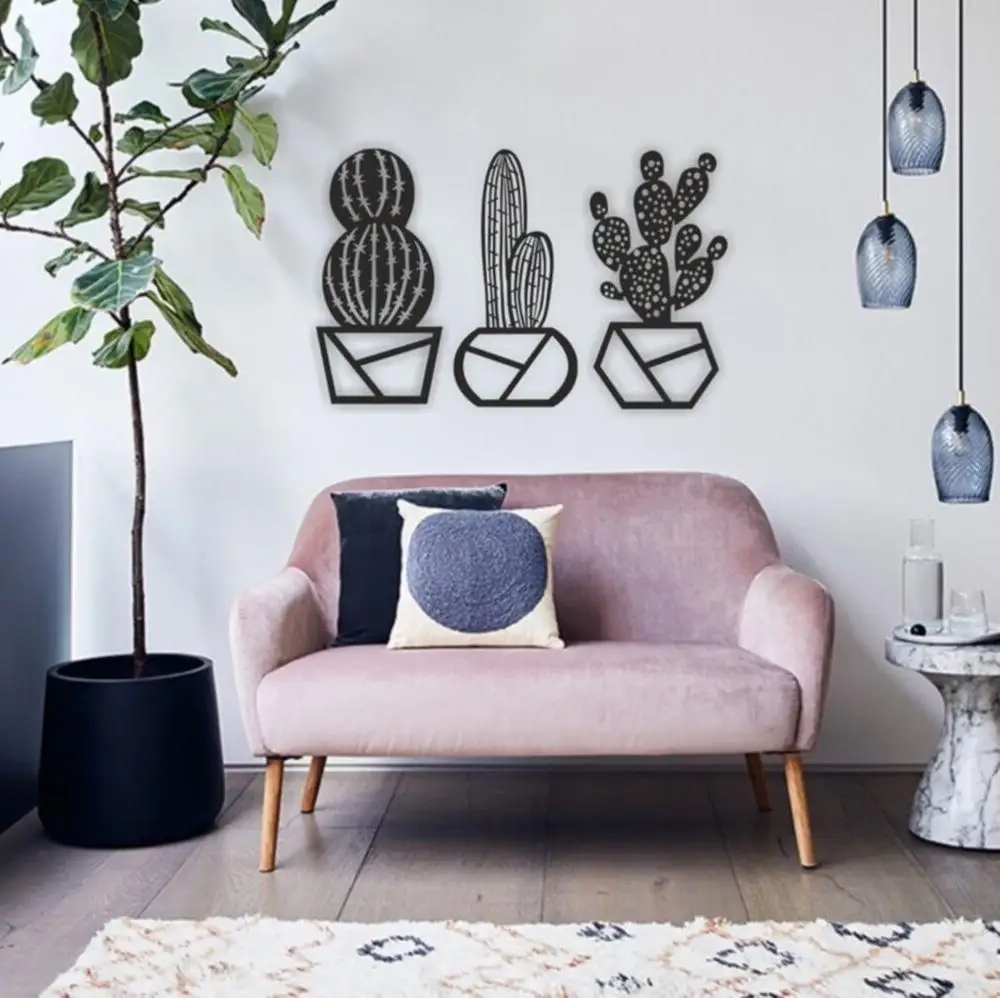 Набор из 3 кактусов Декор стены орнамент лазерная резка ДВП Деревянная