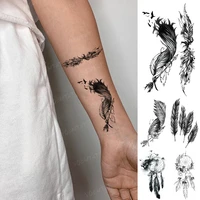 water transfer temporary tattoo sticker man woman black feather wings dream net cool flash tatoo body art wrist ankle fake tatto