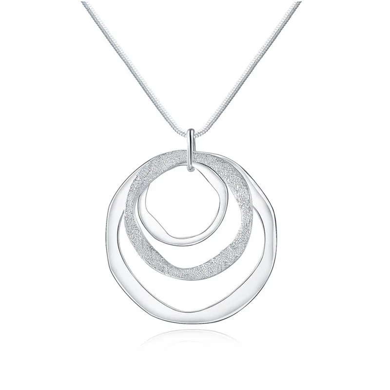 

925 Sterling Silver Multiple Circle Pendant Snake Chain Necklace For Women Charm Engagement Wedding Jewelry Gift