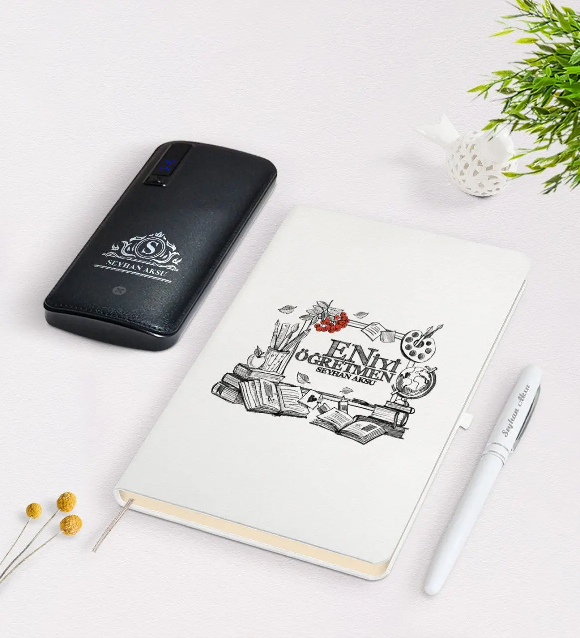 

Персонализированные лучший учитель белая ручка для записной книжки 12,000 мАч, блок питания подарок Seti-8