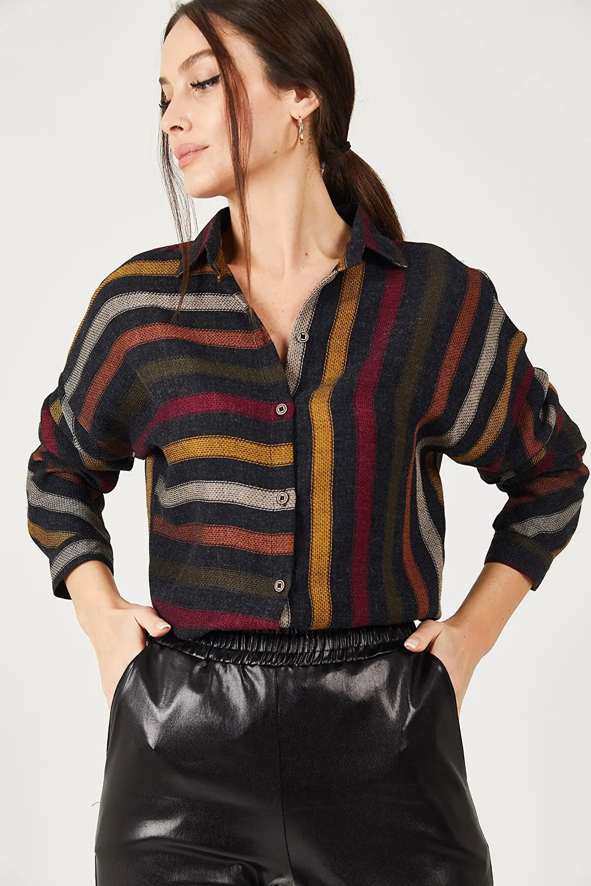 

Women, Striped, Comfortable, Color, Button, Collar, Casual, Sports GömlekCanlı Colors
