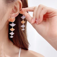 european and american heavy industry earrings new personality geometric cold wind color zircon silver needle ginkgo earrigs