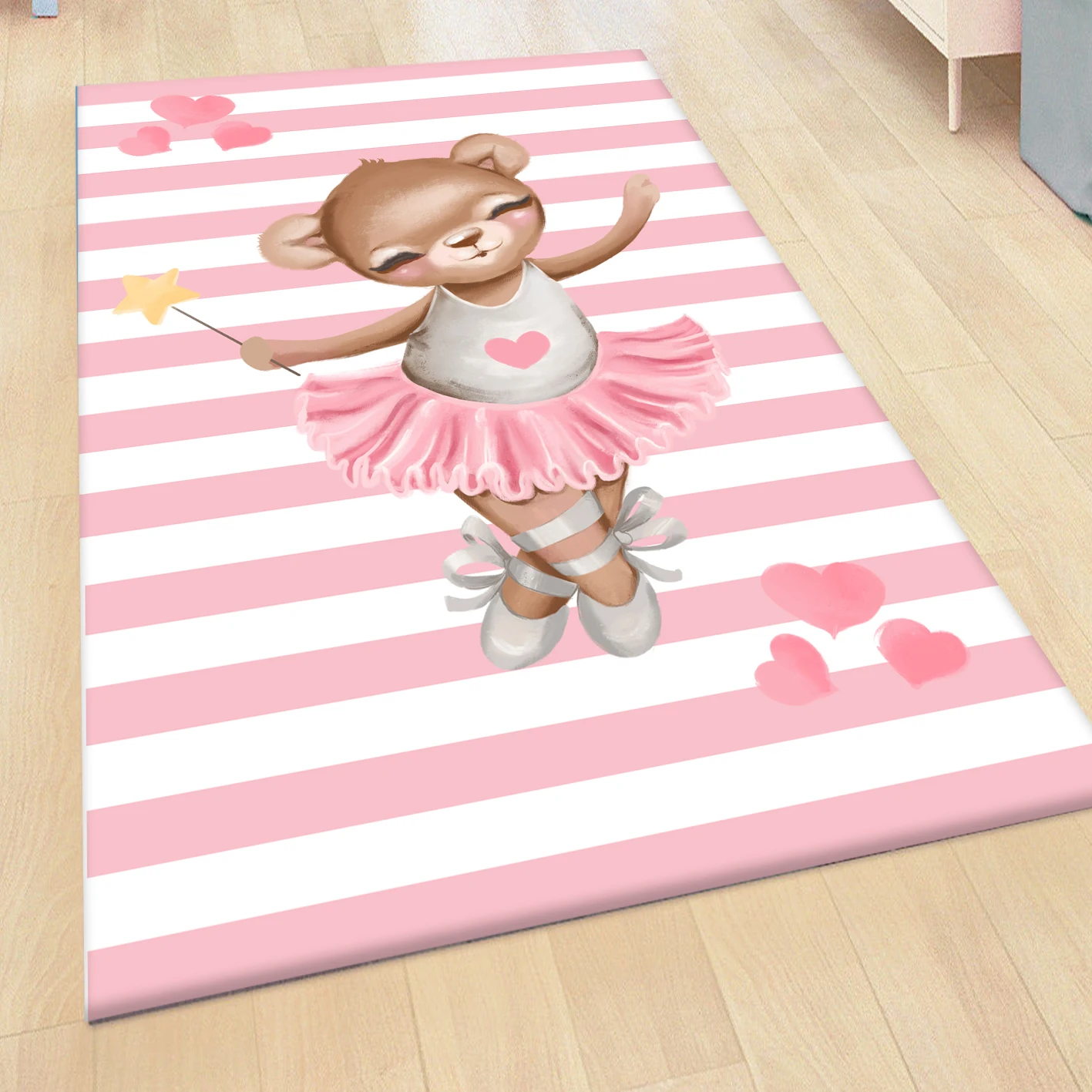 

Else Pink Lines Dancer Ballerina Bears Girl 3d Print Non Slip Microfiber Children Baby Kids Room Decorative Area Rug Mat