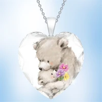 creative heart shaped crystal white bear pendant necklace exquisite glass jewelry cute animal jewelry childrens birthday gifts