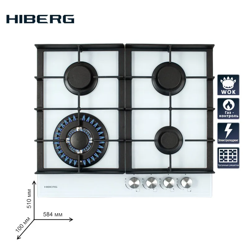 Комплект варочная поверхность газ HIBERG VM 6044 W+электрическая духовка 6495 W+Купольная