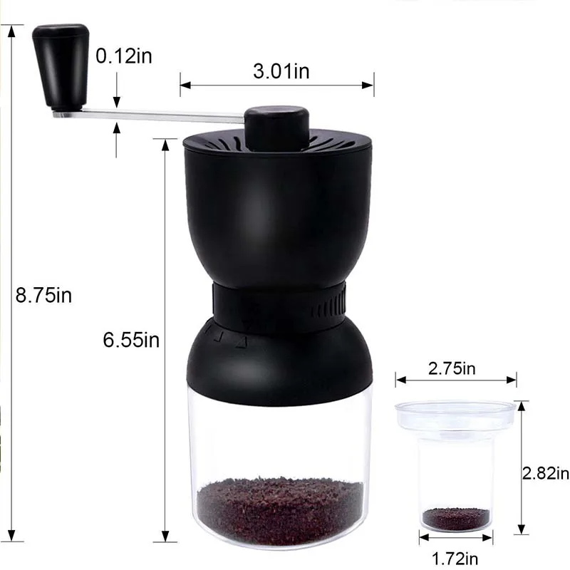 Online Macinacaffè Manuale LHS Con Sbavature In Ceramica, Macinacaffè Manuale Con Due Contenitori Di Stoccaggio Coperchi Ricaricabili Senza Ruvidità Regolabili