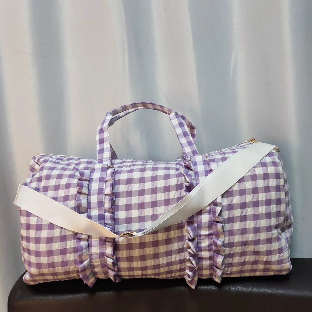 

Audlt Ruffle Seersucker Duffel Barrel Bag Large Size Gingham Travel Bag DOMIL106-1956