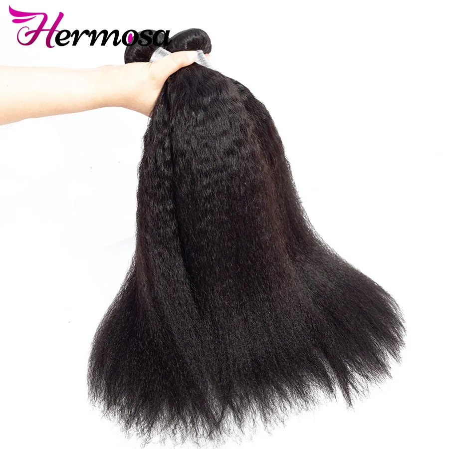 Hermosa Kinky Straight Brazilian Hair Bundles With 4x4 Lace Closure 100% Remy Human Extensions 3 | Шиньоны и парики