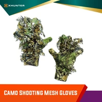 xhunter unisex woodland ghillie shooting mesh gloves full finger for outdoor hunting shooting 3d leaf realtree camo