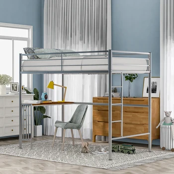 Metal Loft Bed with Built-in Study Desk