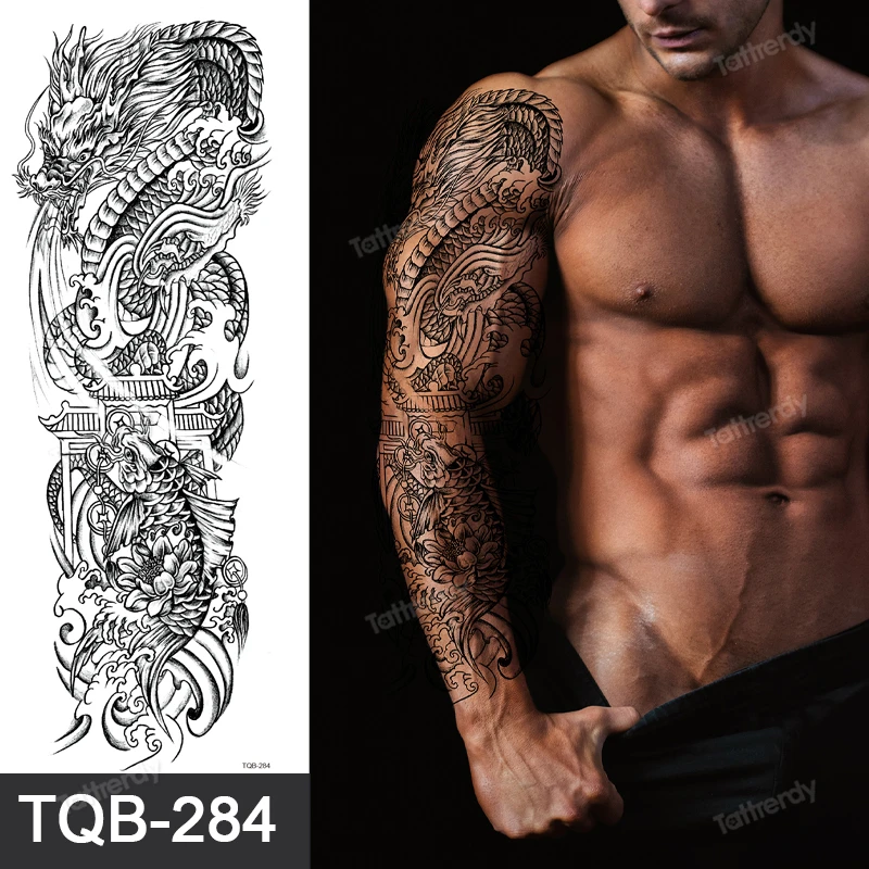 Large Sexy Thigh Leg Tattoo for Woman Adult Men Full Arm Tattoo Sleeve Wolf Dragon Totem Designs Waterproof Temporary Tattoos images - 6