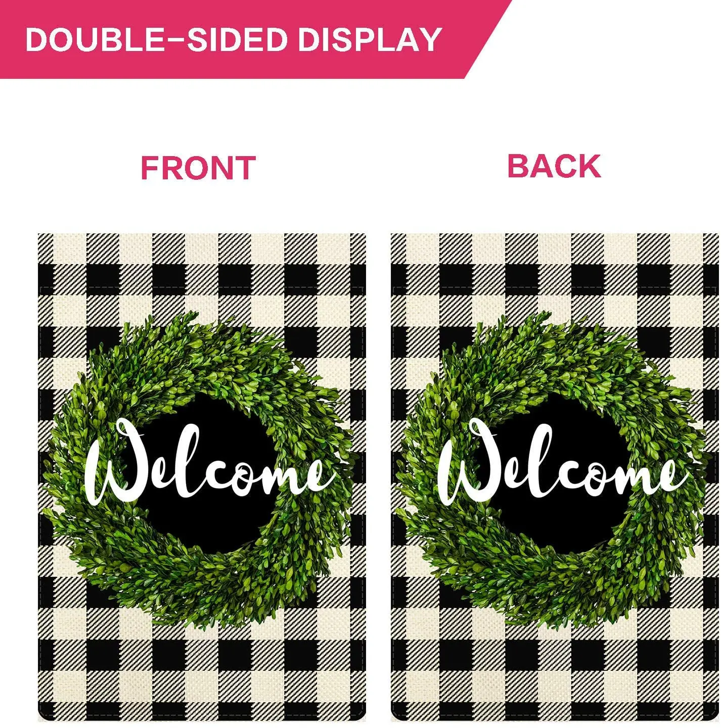 Добро пожаловать Садовый флаг венок из самшита двухсторонний в черно-белую