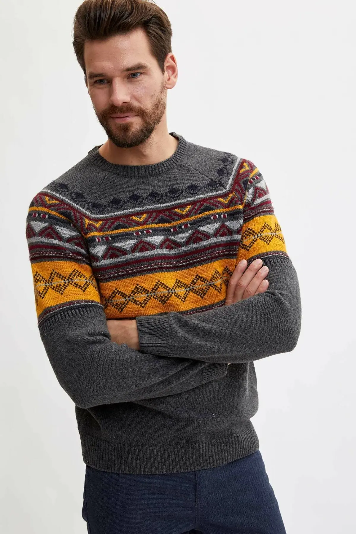 DeFacto Мужская новинка круглый вырез геометрический узор мужская повседневная