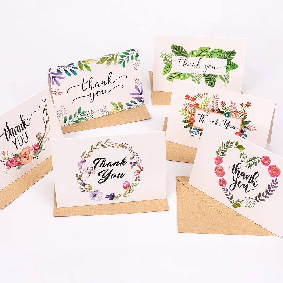

6pcs/set Greenery Leaves Pink Watercolor Thank You For Supporting My Small Business Cards Greeting Appreciation Cardstock Labels