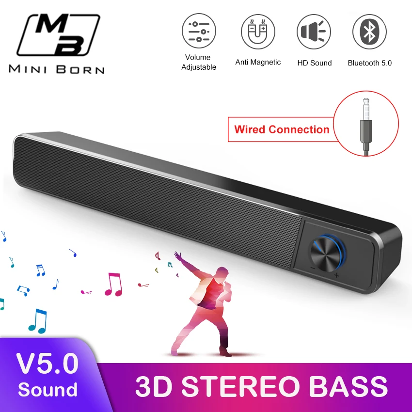 Проводной Bluetooth динамик MiniBorn 5 0 портативный проводной стерео 4D с объемным