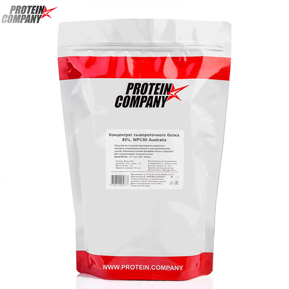 Whey protein 80% / PROTEIN.COMPANY Протеин Australia Порошок 40 порций 1000 грамм вкус натуральный |