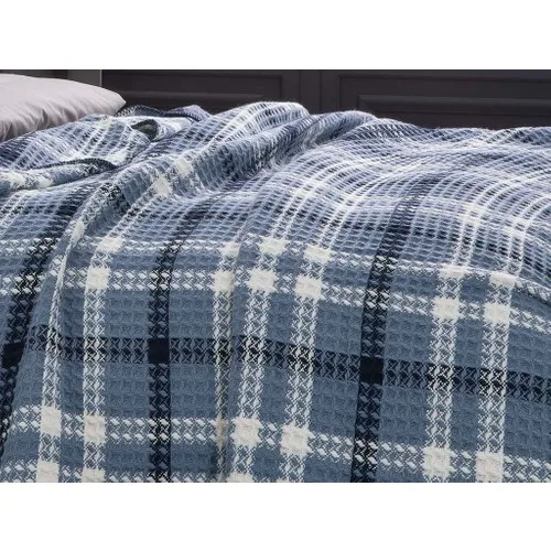 Английское домашнее большое вафельное двойное одеяло 200x220 см темно-синий | Дом и