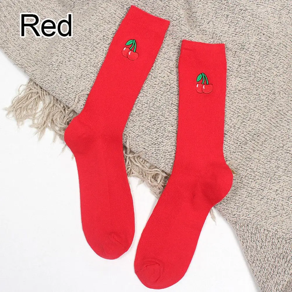 

2021 New Women Cartoon Autumn And Winter Warm Cotton High Socks 3D Fruit Pattern Embroidery Casual Cotton Socks